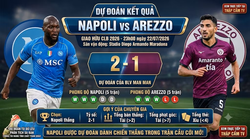 Dự đoán tỷ số và thống kê phong độ trận Napoli vs Arezzo