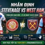 Ảnh bìa nhận định lực lượng, phong độ và đối đầu trận giao hữu giữa Stevenage vs West Ham ngày 23/07/2026 trên ThapcamTV.